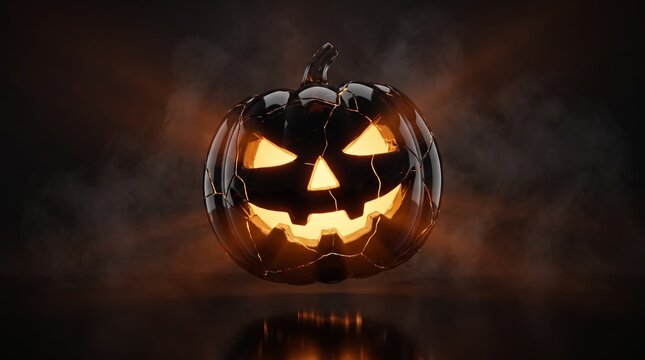 Cracked Jack O Lantern Halloween Concept in Dark 3D Art
