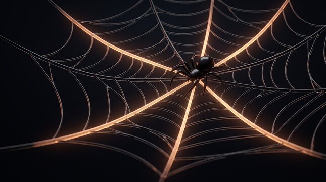 Glowing Spider Web Halloween Concept in Dark 3D Art