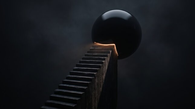 Stairway to Dark Orb Halloween Concept in Surreal 3D Art