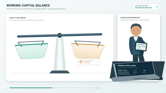 Working capital balance animation for financial analysis