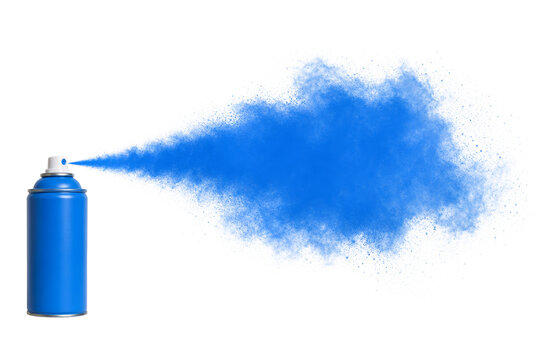 Blue spray paint cloud from can isolated on transparent background.