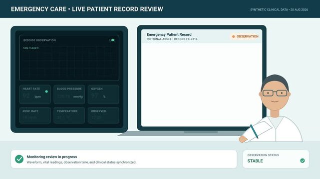 Medical professional monitoring patient vital signs and health records