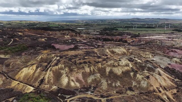 Aerial view of colorful parys mountain landscape in wales
