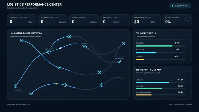 Logistics performance dashboard displaying real time shipment routes