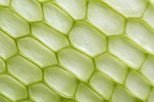 Extreme macro view of translucent pale green plant tissue displaying intricate cellular mesh with overlapping diamond-shaped chambers in a natural woven lattice pattern