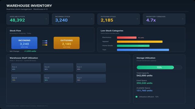 Warehouse inventory management dashboard interface