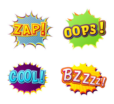 Vibrant Comic Book Sound Effects on Transparent Background PNG