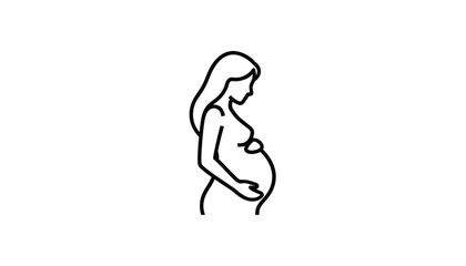 Fototapeta premium Simple black line icon of a pregnant woman standing sideways representing pregnancy, motherhood, and family planning.