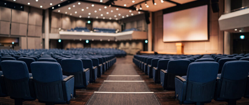 Empty auditorium hall preparing for conference presentation