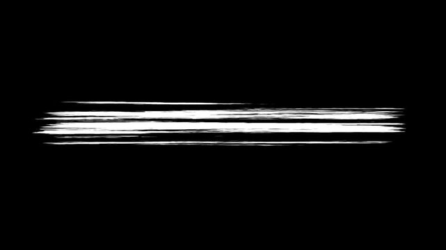 Grunge white brush stroke animation on black background. Hand drawn paint smear transition. Artistic ink texture motion graphic.