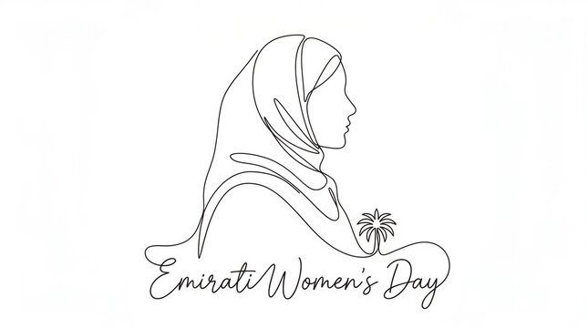 Emirati Women's Day illustration featuring a woman in a hijab  