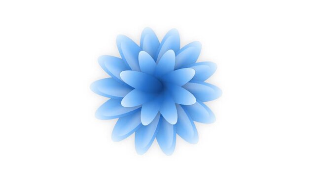 Three identical blue floral shapes rotating synchronously against a clean white background graphic element with displays horizontal arrangement