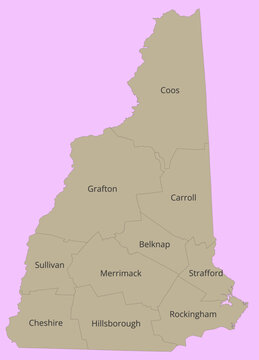 New Hampshire County Map &ndash; Editable Vector Outline Map with County Boundaries With Labels