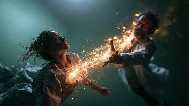 Doctor Healing Floating Female Patient with Glowing Magical Energy