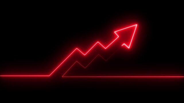 Motion graphics of up arrow concept. Arrow curve growth graph animation alpha channel. Abstract neon arrow business graph chart icon animation background. Market Recovery Concept. Successful growth 4k