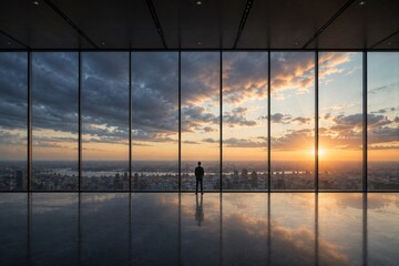 Fototapeta premium Business Silhouette Over the City at Sunset