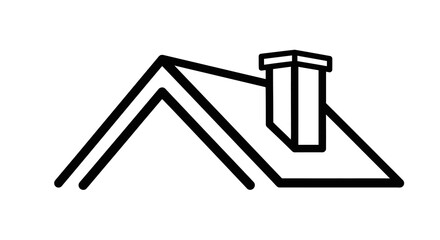 Fototapeta premium Roof with chimney black line art illustration on white background