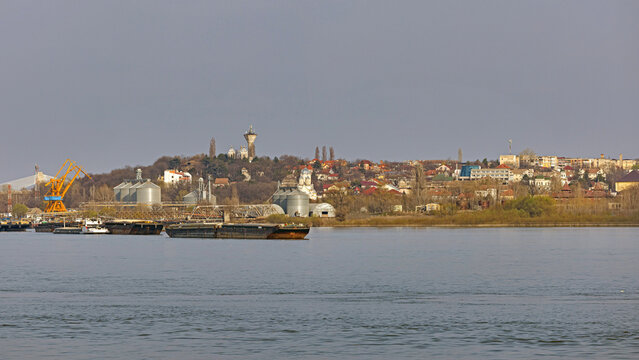 Town Calafat at River Danube Coast in Dolj County Romania Spring Day Skyline