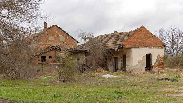 Ruins of Old Houses in Abandon Village Rural Serbia Autumn Day