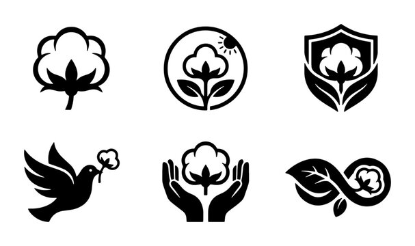 Cotton Icons Set: Organic Fabric Symbols, Natural Material Badges, Sustainable Textile Logos, Eco-Friendly Labels