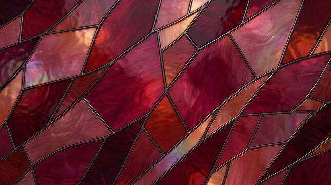 Vibrant stained glass pattern with rich red and burgundy hues