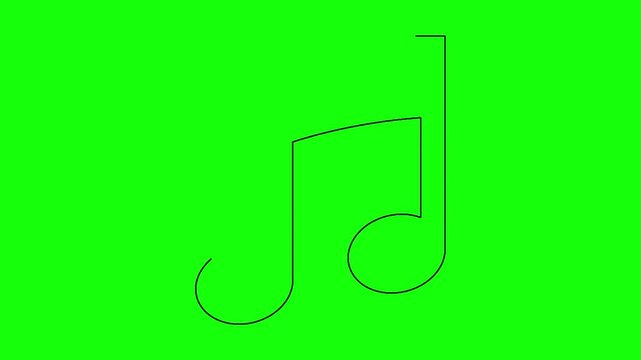 Minimalist eighth note outline drawing on bright green screen background for digital music themes.