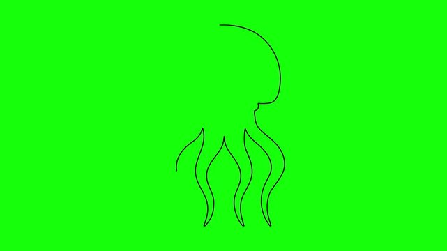 Jellyfish shape drawing animation appearing on green background for educational or creative projects.