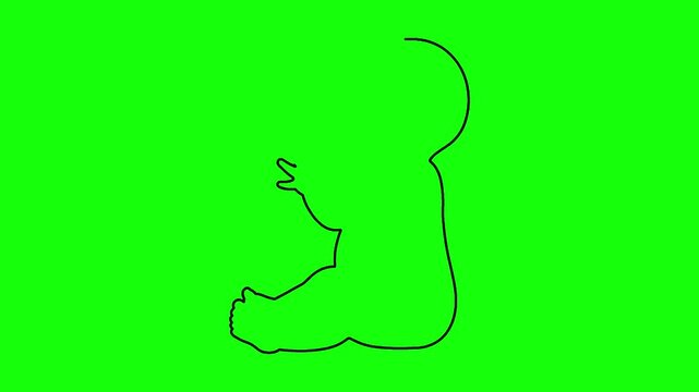 Baby silhouette line drawing animation on green screen background depicting infancy and childhood.