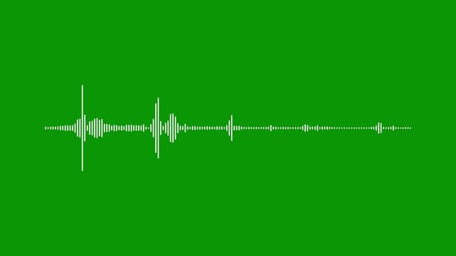 High-quality audio waveform visualizer animation, white sound wave spectrum on green background 4k video, podcast audio frequency signal meter, music equalizer rhythm bars overlay effect, 4k loop