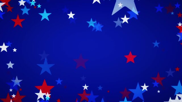 Confetti stars for America's Independence Day. USA backgrounds border with star shapes fading inwards for American celebrations 4th of July, Memorial Day, Veteran's Day, or patriotic US holidays.