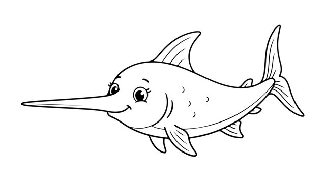 Cute cartoon swordfish coloring page for kids and education