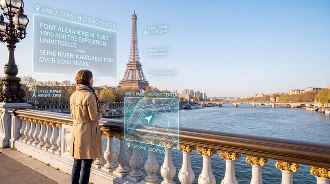 Augmented Reality Smart Tourism Concept with Tourist in Paris