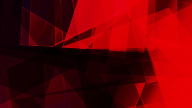 Abstract red geometric shards floating in dark space creating a dynamic motion blur effect