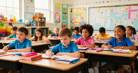 Obraz premium kids during lesson in classroom, diversity, back to school 