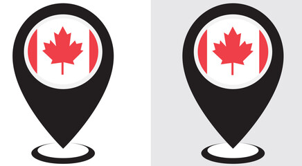 Fototapeta premium Canada flag location pin design vector and illustration with the white and grey background 
