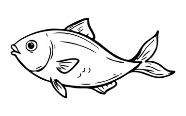 Fototapeta premium Detailed fish engraving illustration with clean black outlines for seafood menus and nature guides.
