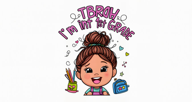 Bruh I'm in 1st Grade PNG, Messy Bun First Day of School Girl Design, Funny First Grade Sublimation Download

