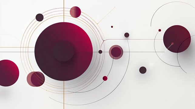 Abstract technology network background with connected dark red circles and intersecting lines, futuristic data and communication concept