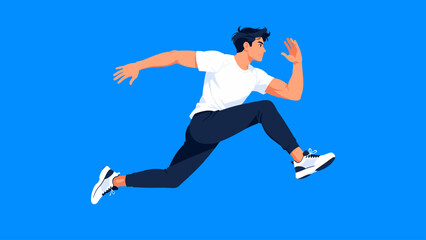Fototapeta premium Dynamic illustration of a man in mid-air, embodying speed and motion