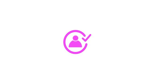Profile icon animation with tick mark, Glowing lime the pink neon person sign icon people animation icon.