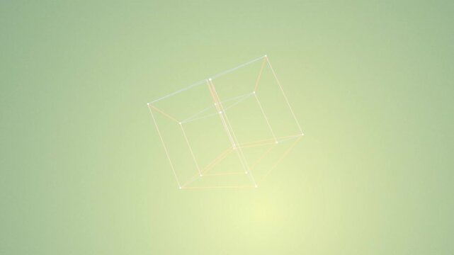 Elegant sage green tesseract wireframe rotating smoothly in a calm and serene motion design loop