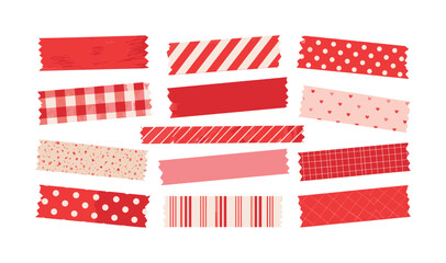 Fototapeta premium Collection of decorative red and pink tape strips with various patterns