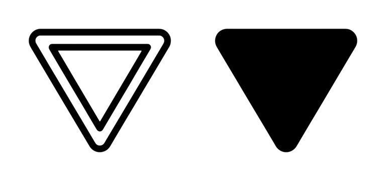 Yield Sign Vector Icons, Give Way Symbol, Traffic Control, Road Safety, Geometric Shapes, Black and White Design