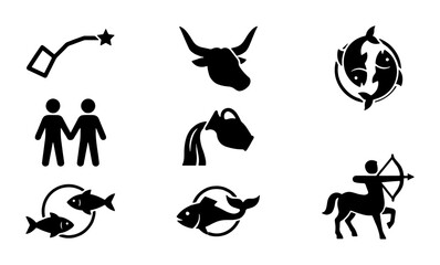Obraz premium Zodiac Constellation Icons Set, Astrology Symbols Vector Collection, Celestial Signs Graphics for Horoscope and Astronomy