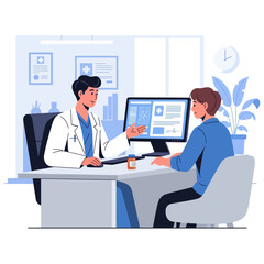 Fototapeta premium Doctor Explaining Medical Information To Patient On Computer Screen