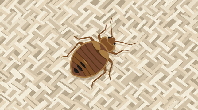 Brown bed bug crawling on a woven textured surface