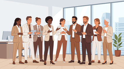Obraz premium Diverse group of professionals collaborating and discussing ideas in a modern office setting