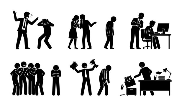 Workplace Conflict Icons: Bullying, Stress, Anger, Harassment, Team Conflict, Office Stress