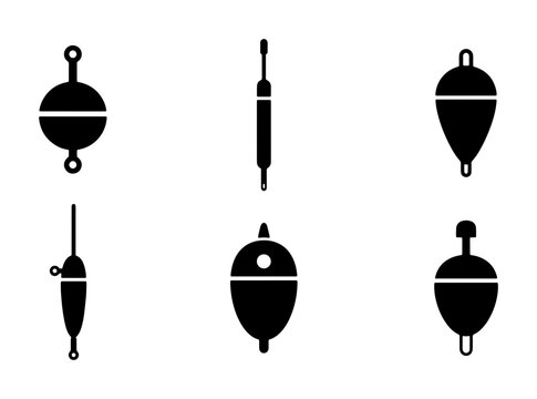 Fishing Floats Vector Icons Set, Bobbers for Angling, Buoyancy Devices, Silhouette Collection