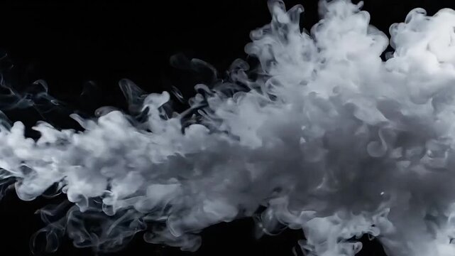 White smoke cloud expanding on black background, abstract visual effect element
